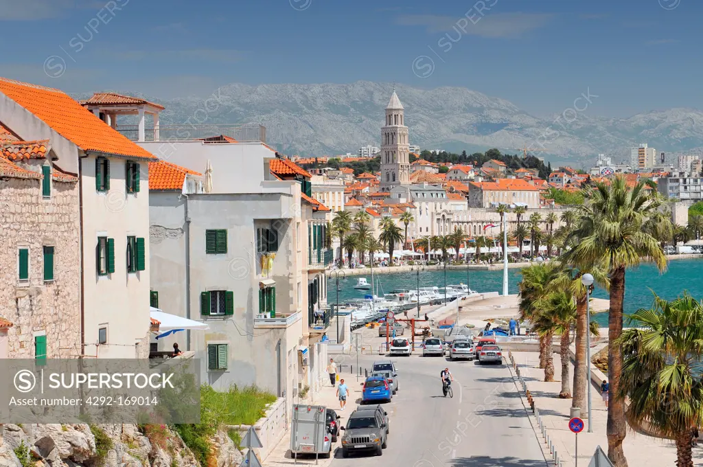 Croatia, Split, Riva Promenade and Bell tower, in Split Croatia
