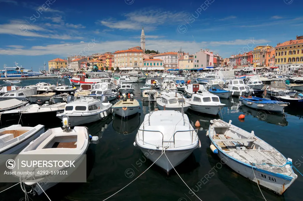 Croatia, Istria, Rovinj, Boats in the harbour, Rovinj, Istria, Adriatic Coast,