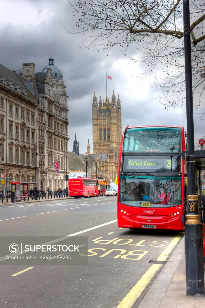 UK, England, London, Westminster, red bus