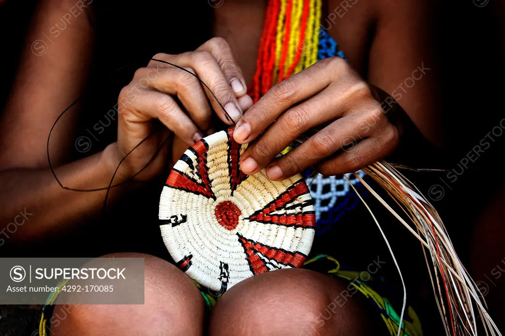 Central America, Panama, Embera Drua woman making handcraft