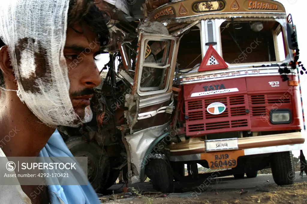 Asia, India, man after truck accident