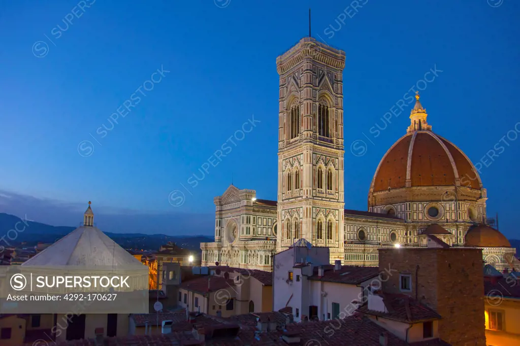Italy, Tuscany, Florence, cathedral and Giotto tower.