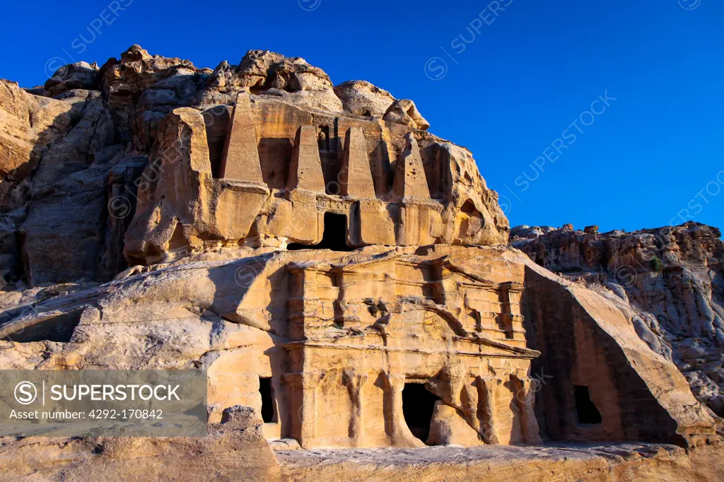 Jordan, Middle East, Petra, Obelisk Tomb at dusk
