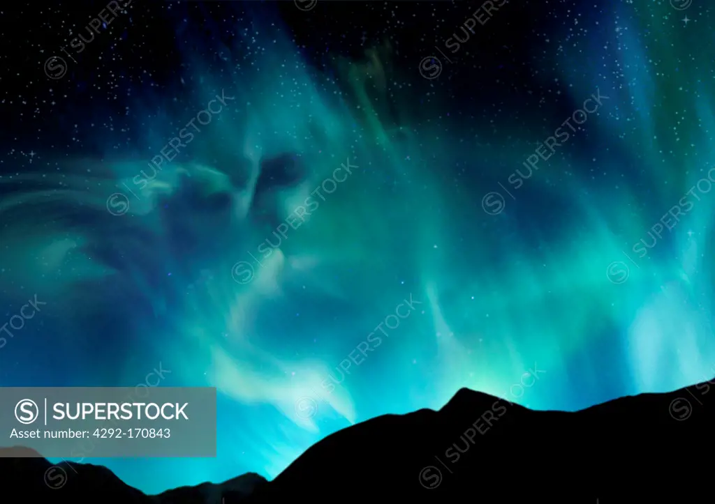 Aurora borealisforms a couple kissing