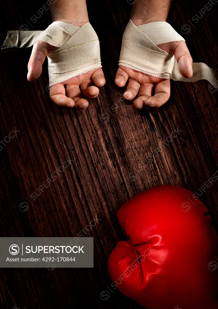 Boxing glove and hands