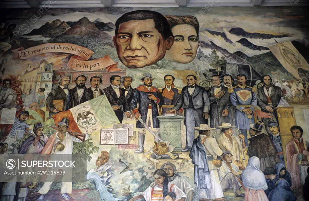 Mexico, Oaxaca City, mural in Zocalo Square
