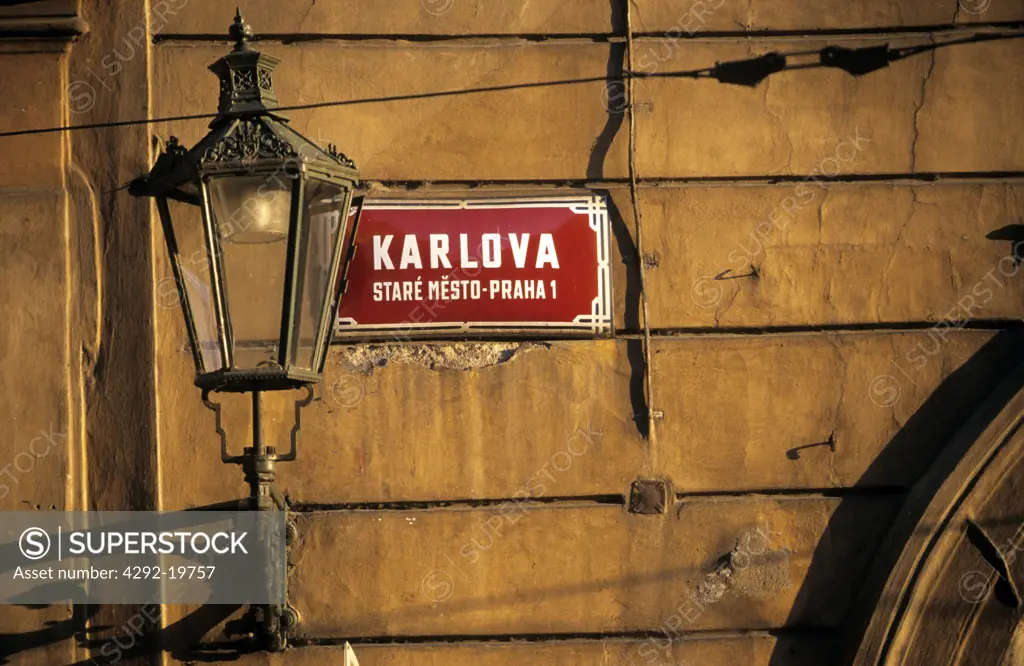 Czech Republic, Prague, Karlowa street sign