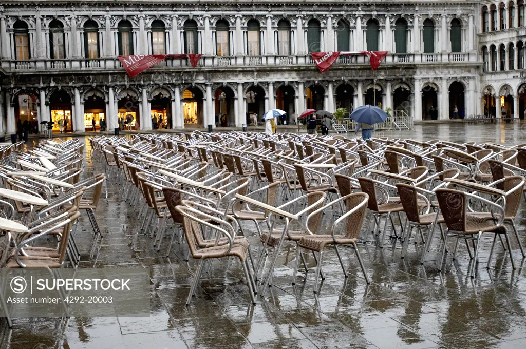 Italy, Veneto, Venice, Piazza San Marco in a raining day