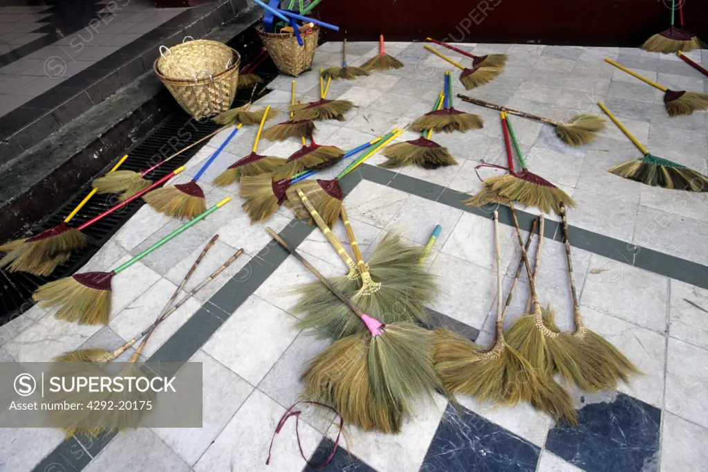 Myanmar (Burma), Yangon, Shwedagon Pagoda, cleaning brooms