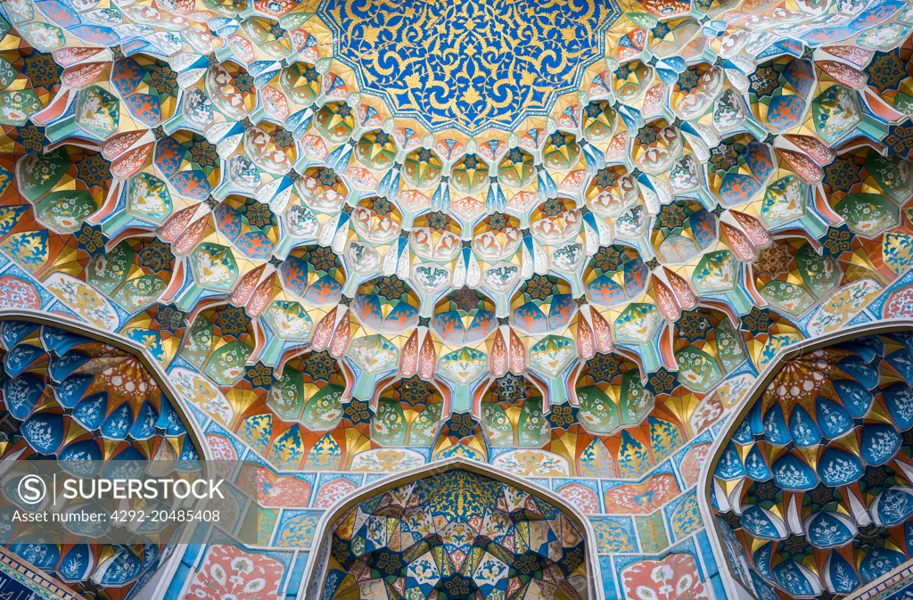 uzbekistan, bukhara, detail of the decorations of the taqi sarrafon market in the old city center