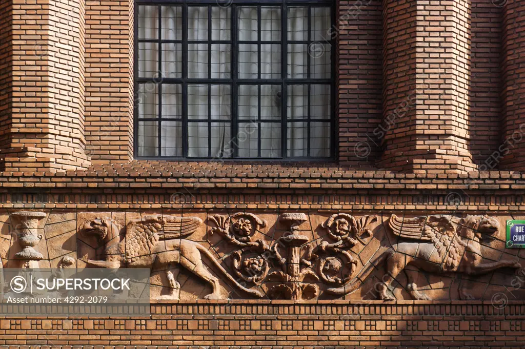 France, Paris, the Michelet Center Art and Archaeology Library, Detail Facade, Bas relief
