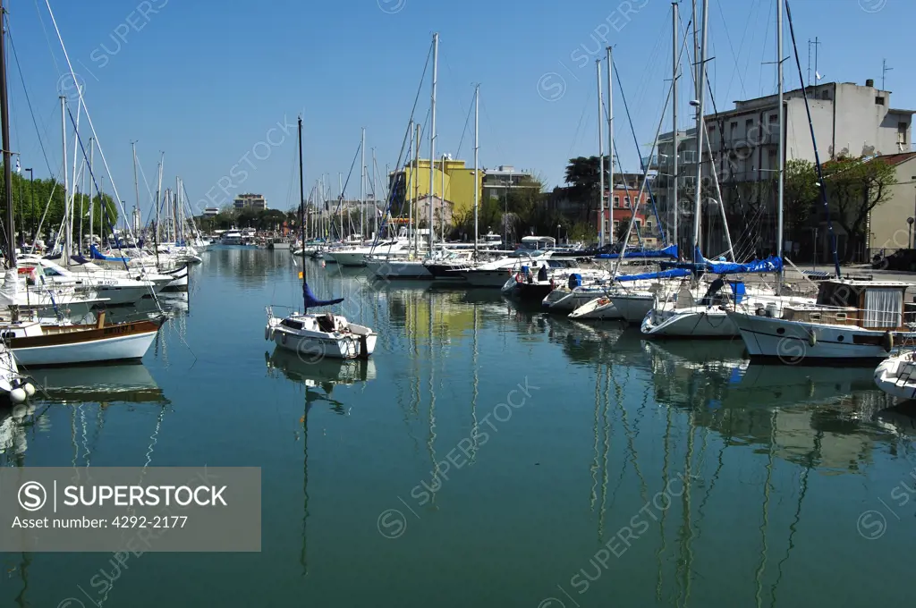 Italy, Emilia Romagna, Rimini, Port Canal, Boats