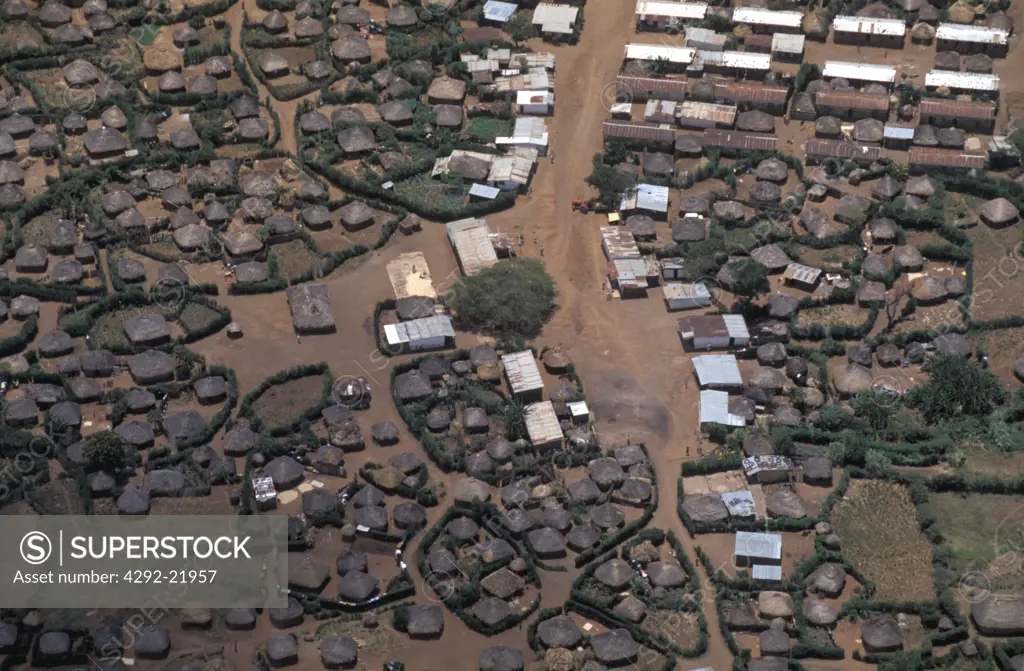 Africa, Kenya. tipycal 'manhatas' villages from the air