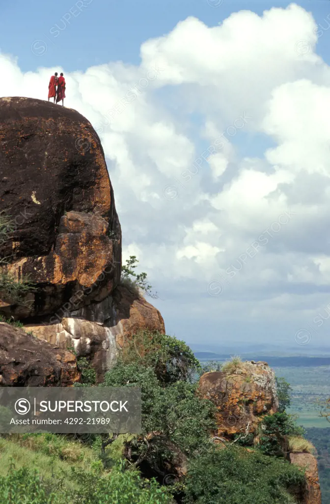 Masai warriors on rock