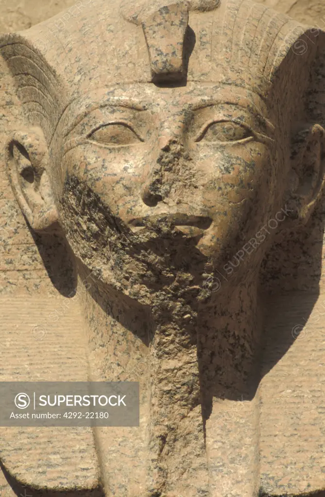 Egypt, Luxor. Luxor Temple, pharaoh head