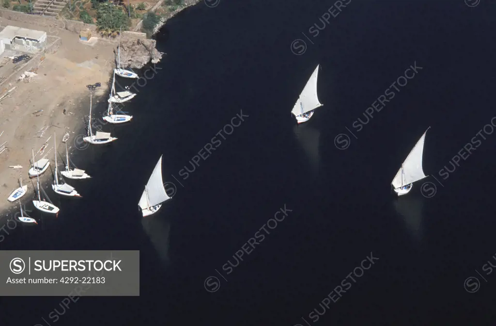 Egypt. Asswan, 'feluccas' sailing on the nile