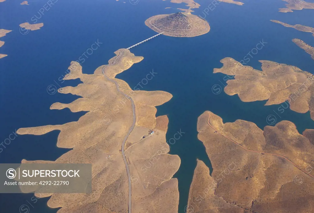 Europe,Spain,Extremadura - Aerial view of Lake Garcia de Sola