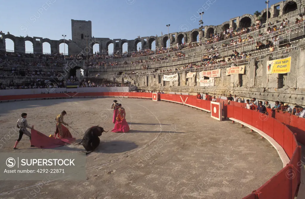 France, Provence, Bullfighting in Arles roman arena