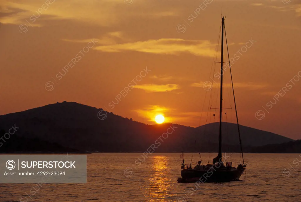 Croatia Kornati sailboat at sunset