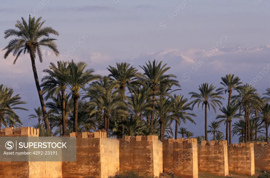 Africa, Morocco. Marrakech the city walls