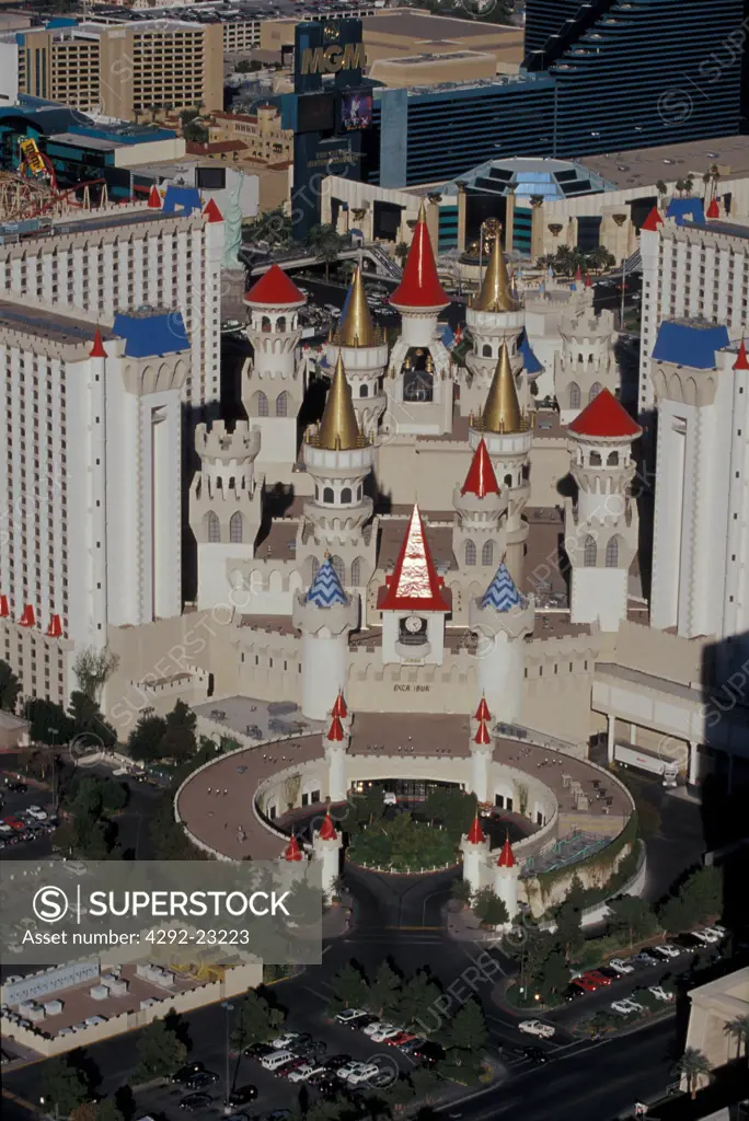 USA,Nevada, Las Vegas,The Excalibur hotel and casino, aerial view