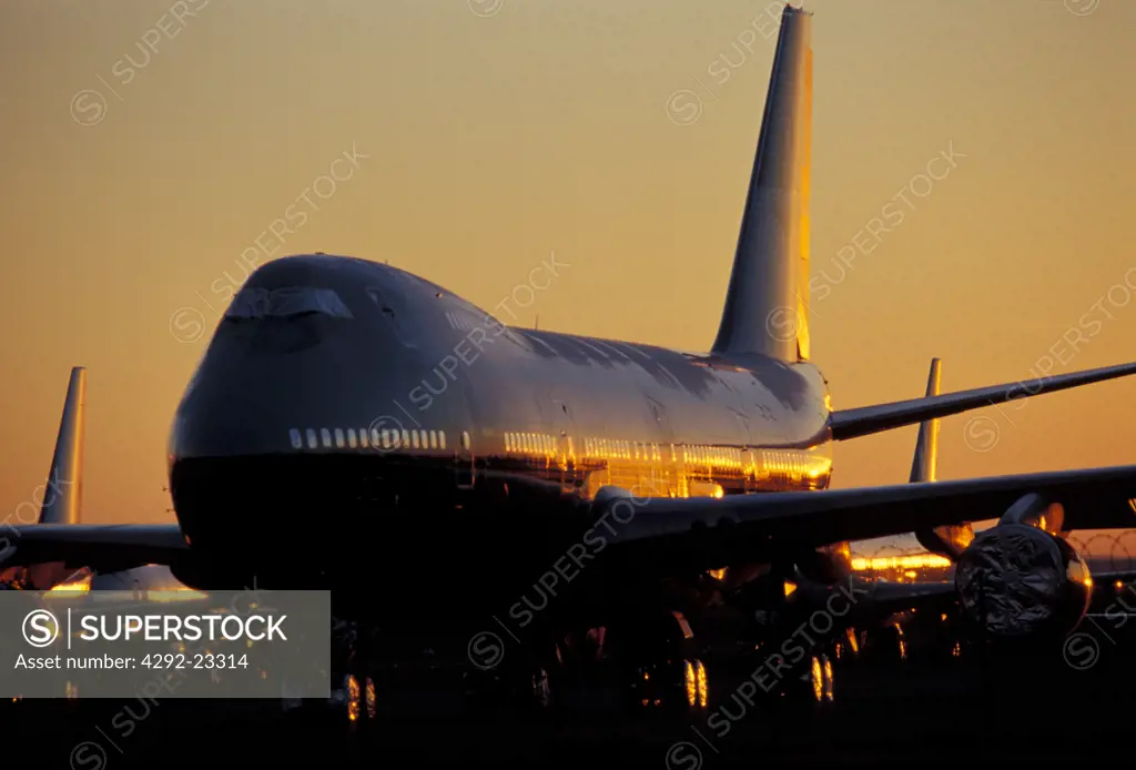 Boeing 747 at sunset