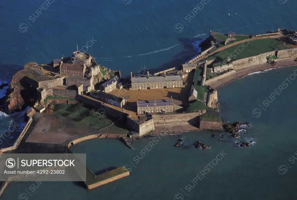 UK, Jersey Channel Islands , St. Elisabeth Castle, aerial view