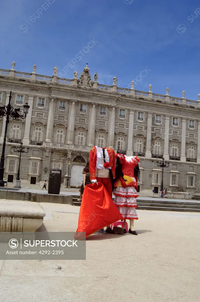 Spain, Madrid, Plaza de Oriente Square, Palacio Real, Royal Palace, Traditional Clothing