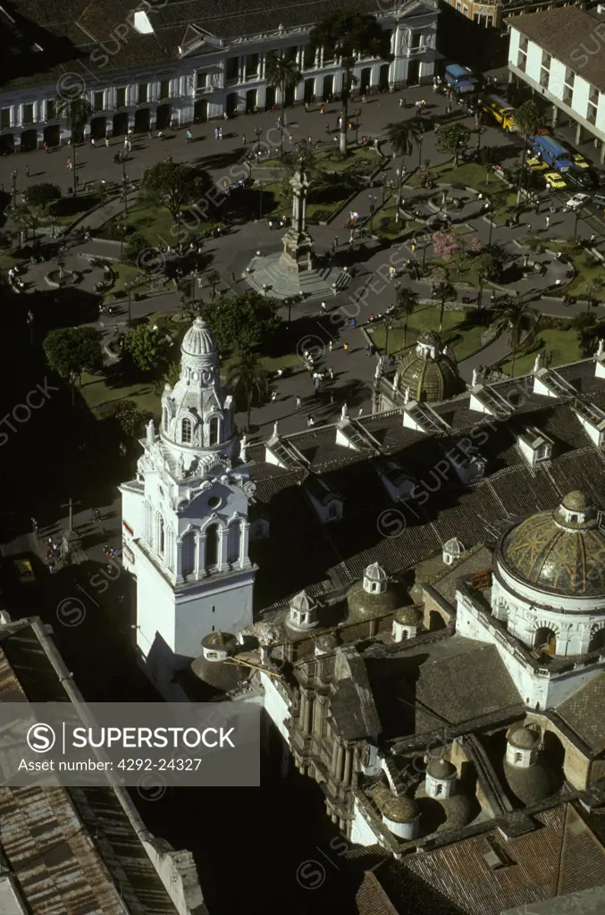 Ecuador, Quito: aerial view of Plaza Grande and the cathedral