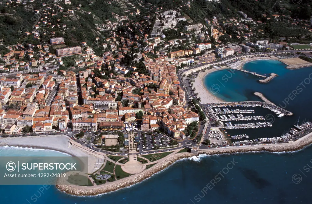 France,The French Riviera, Menton town from the air