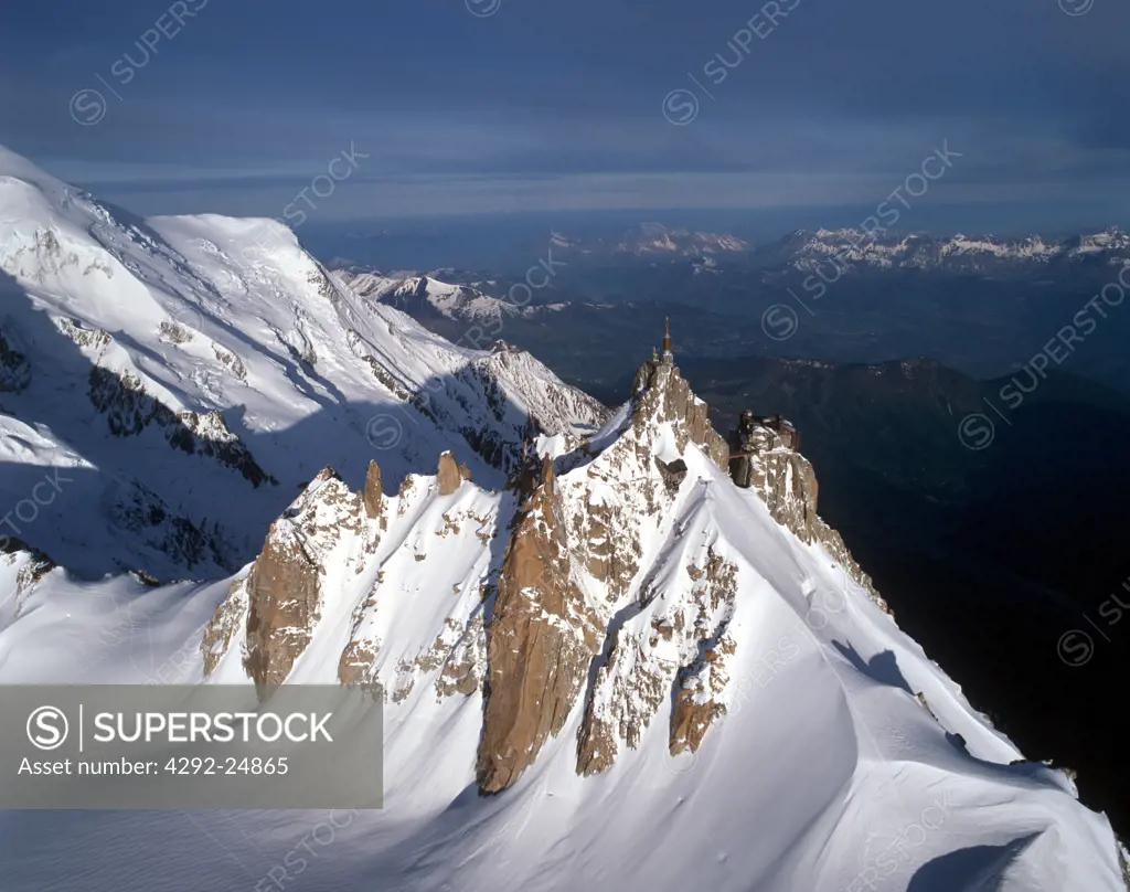 France, Alps, aerial view of the Aiguille du Midi
