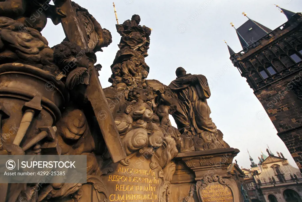 Europe, Czech Republic, Charles Bridge, Saint Bernard statue