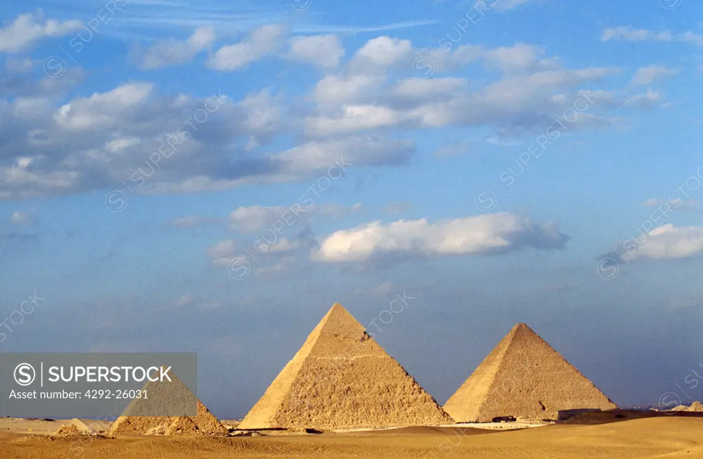 Egypt, Cairo. Giza Pyramids, Cheops,Chepren and Mycerinus