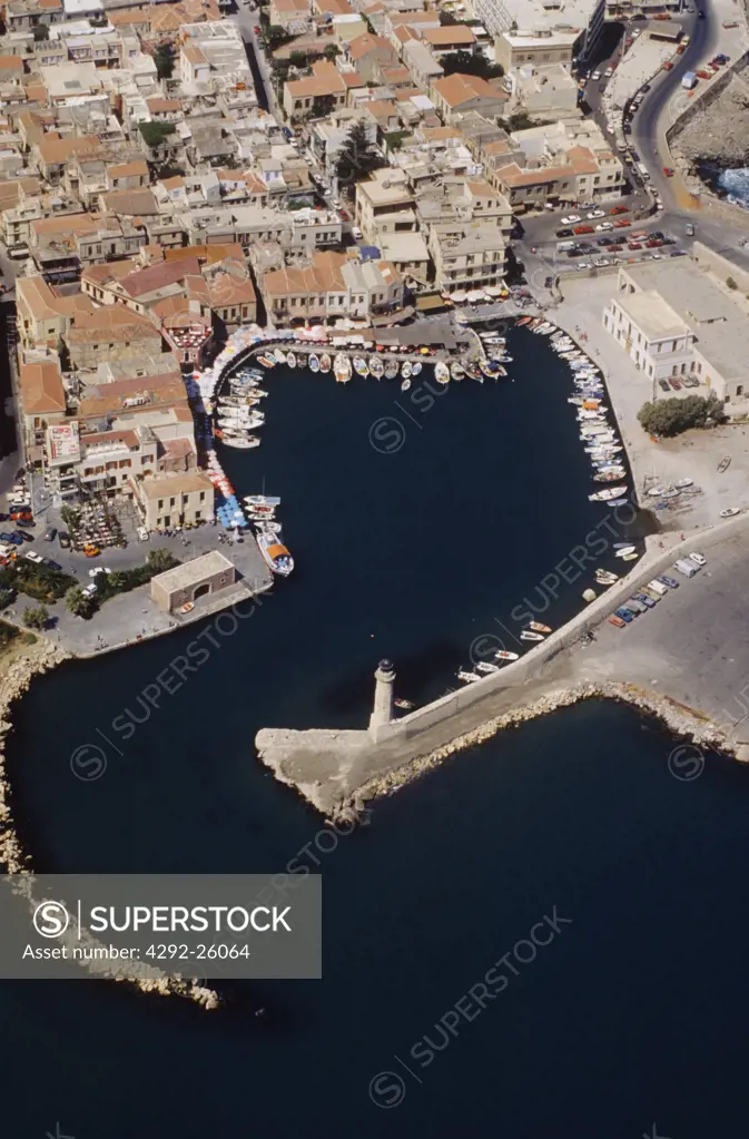 Greece, island of Crete, aerial view of Rethymnon harbour