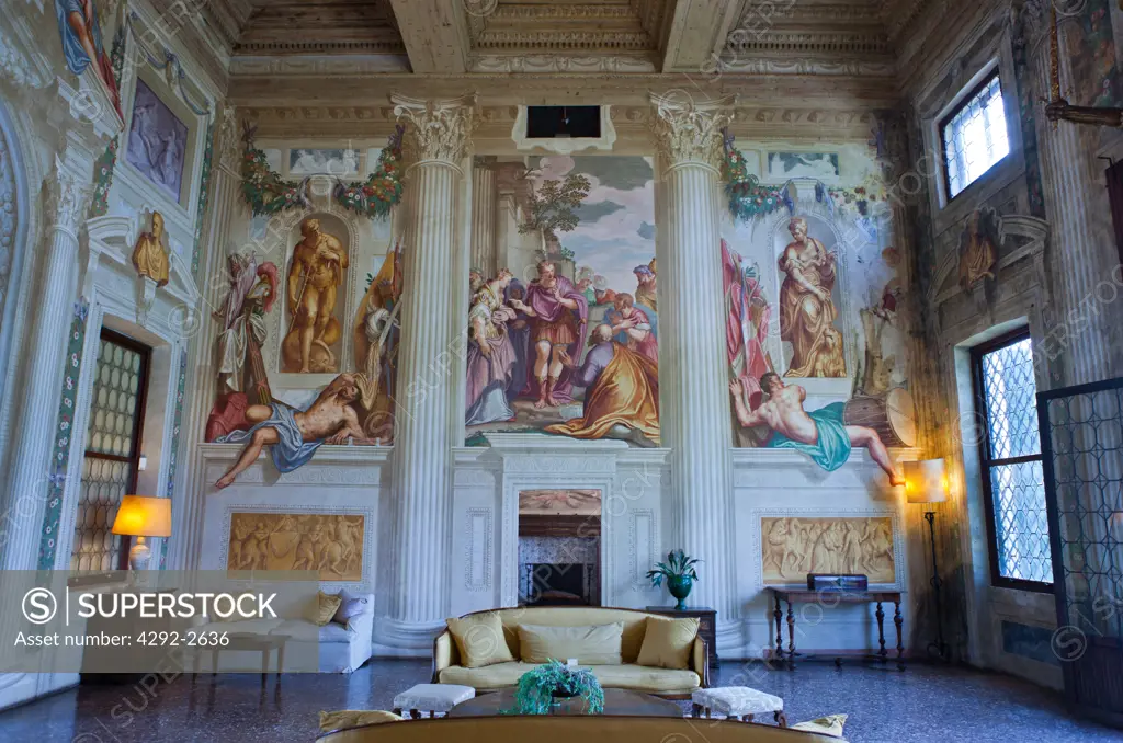 Italy, Veneto, Fanzolo di Vedelago, Fresco paintings of Battista Zelotti in Villa Emo Halls, Architect Andrea Palladio