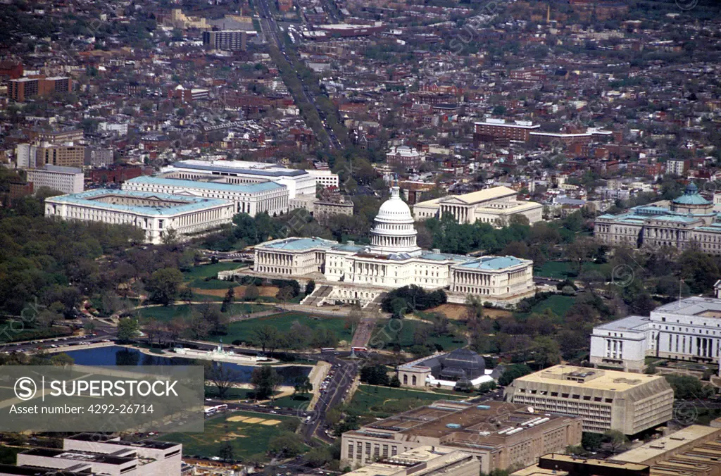 USA, Washington DC, Capitol building aerial view