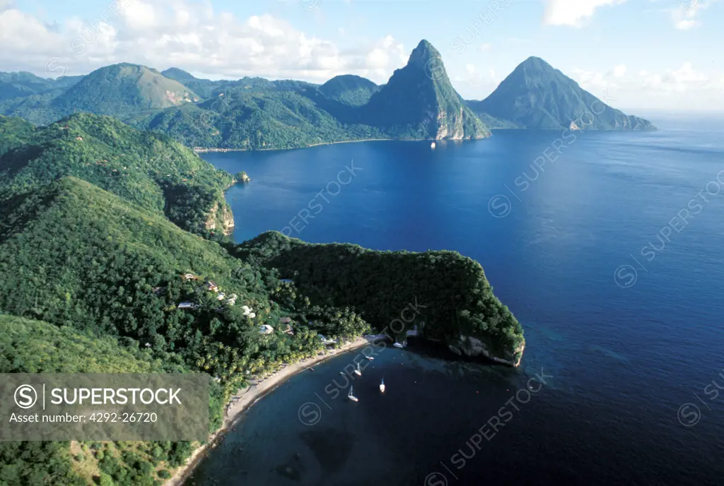 Santa Lucia, sailboat at the base of the Petit Piton,