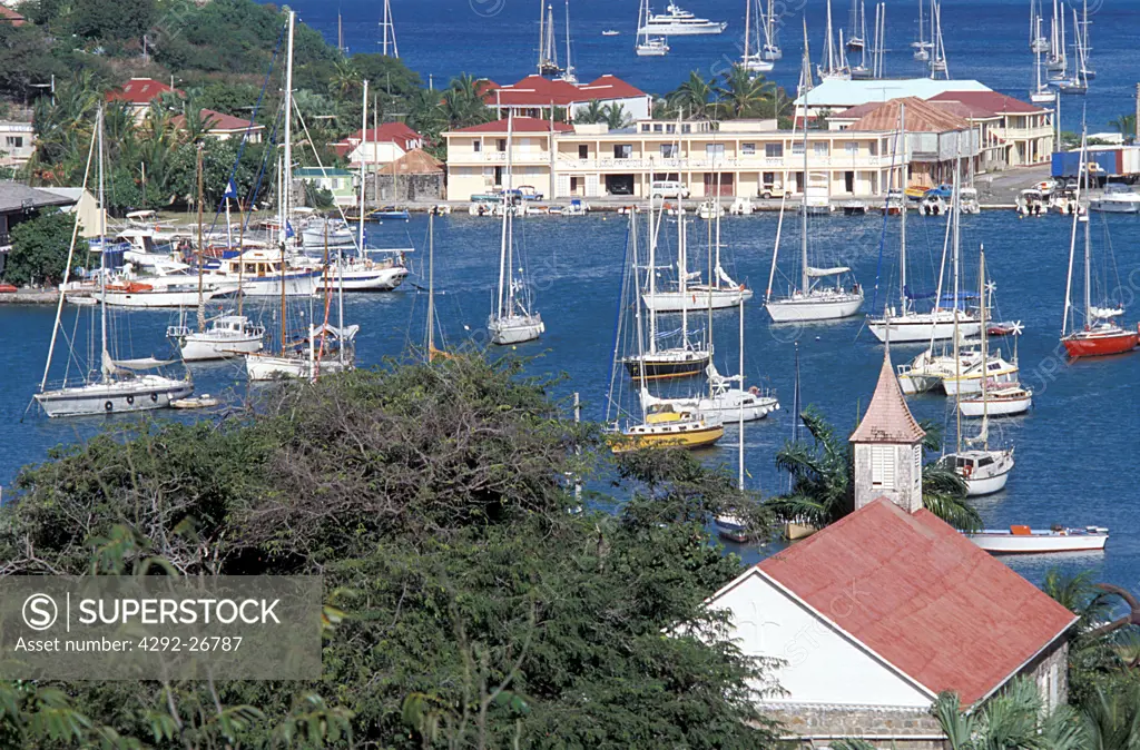 Caribbean, St. Barth town and harbour of Gustavia