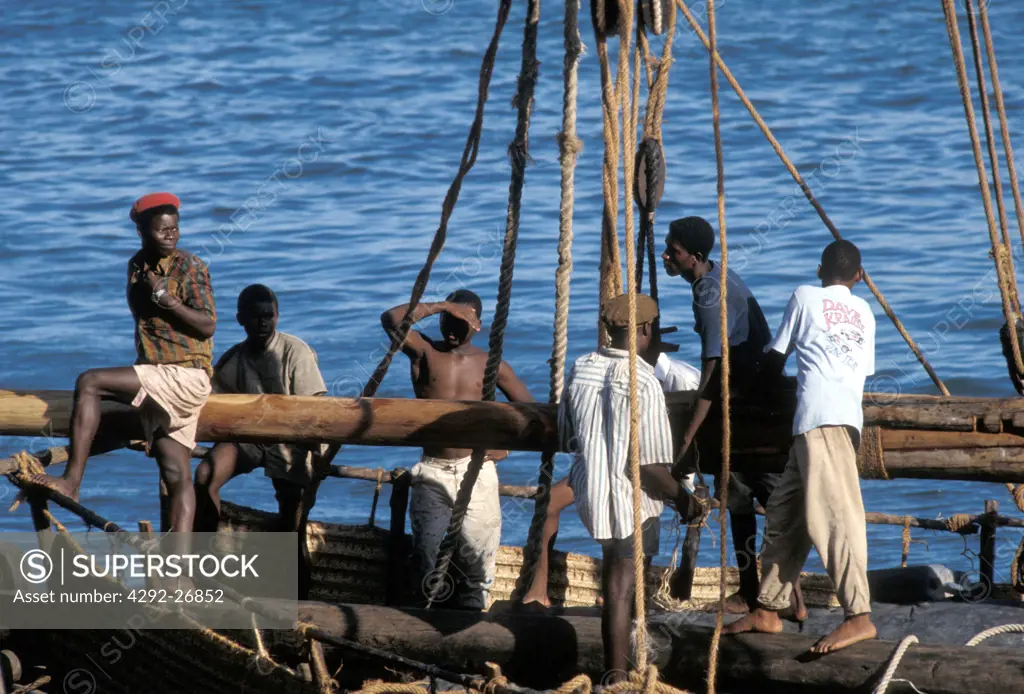 Africa, Tanzania. Dar es Salaam, boat crew