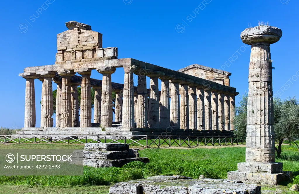 Italy, Campania, Cilento, Archaeological Site of Paestum, the Temple of Athena