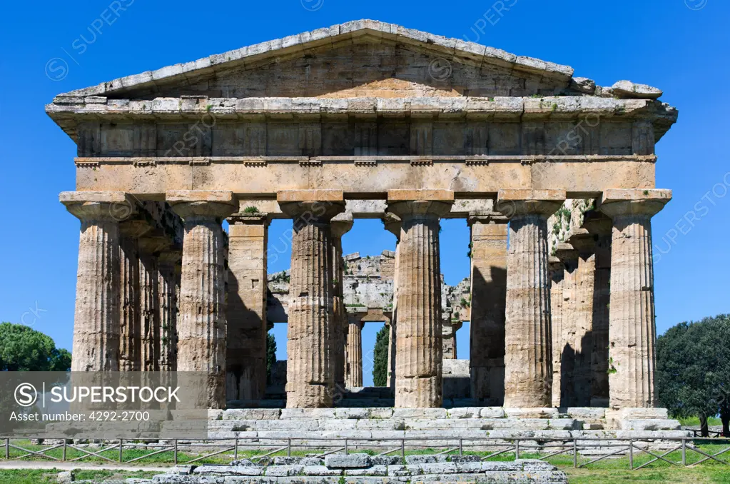 Italy, Campania, Cilento, Archaeological Site of Paestum, the Temple of Neptune