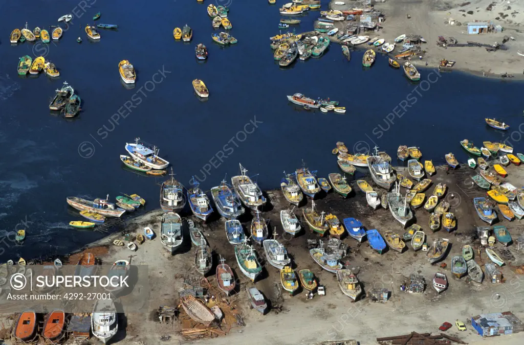 Africa, Egypt, Bitter Lakes, fishing boats moored on the beach