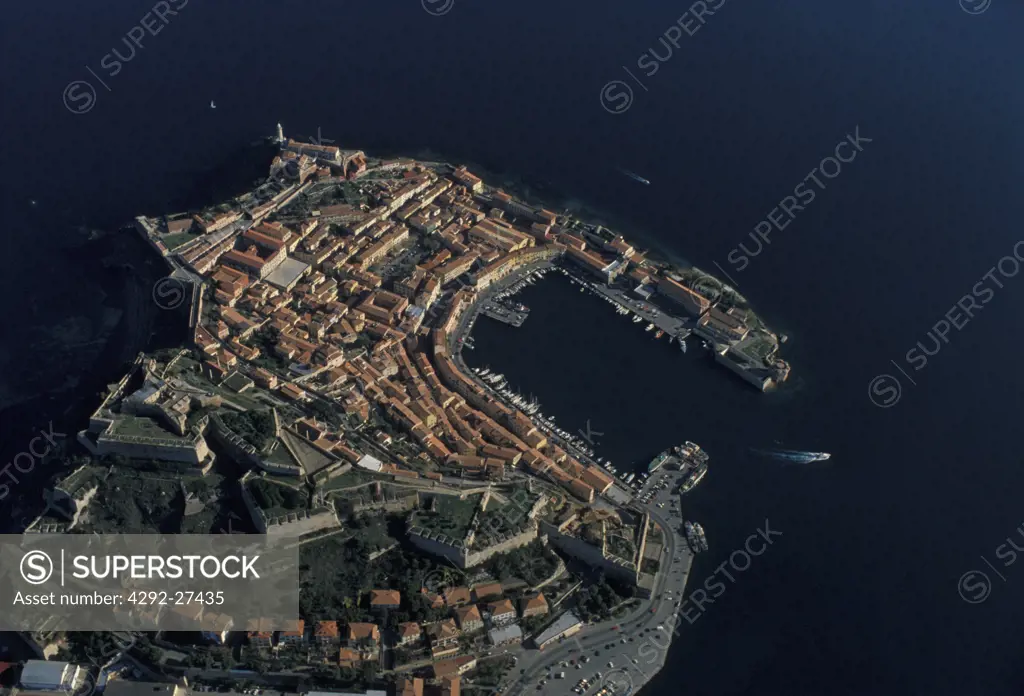Tuscany, Elba Island, Portoferraio harbour, aerial view