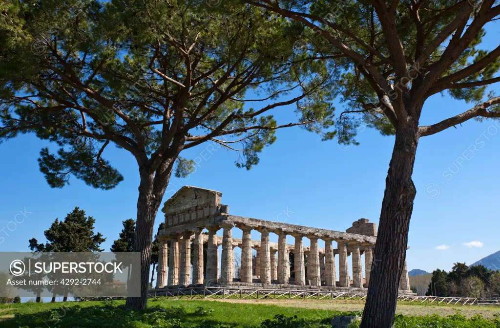 Italy, Campania, Cilento, Archaeological Site of Paestum, the Temple of Athena