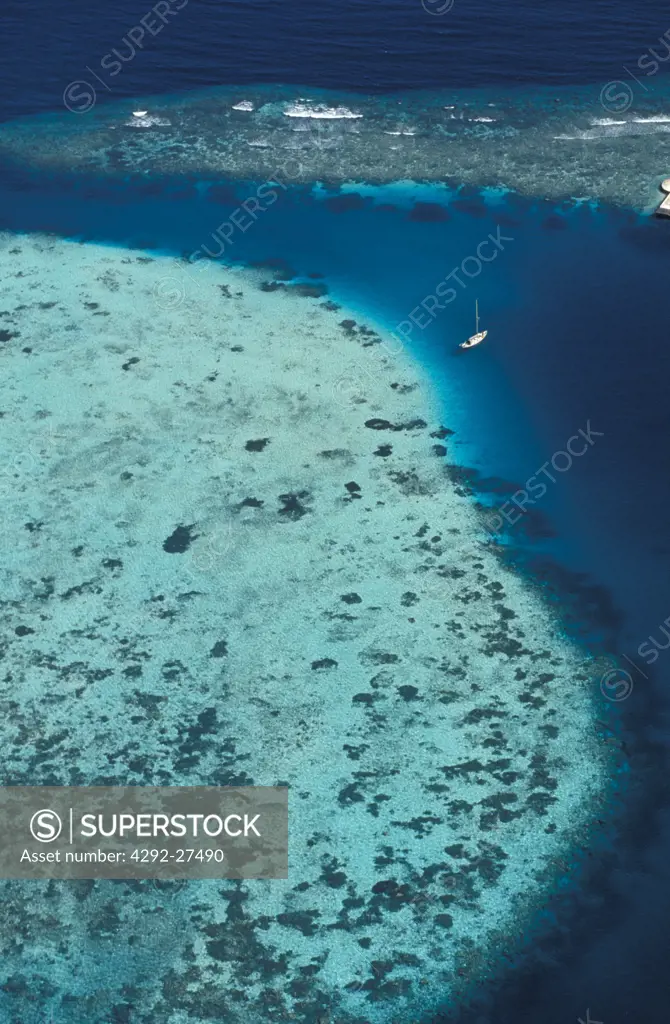 Maldives, Male Atoll, aerial view of the barrier reef