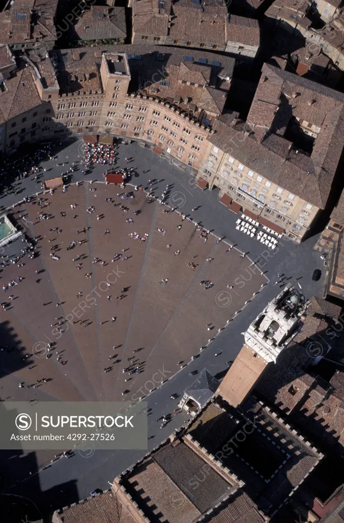Tuscany, Siena, Piazza del Campo aerial view