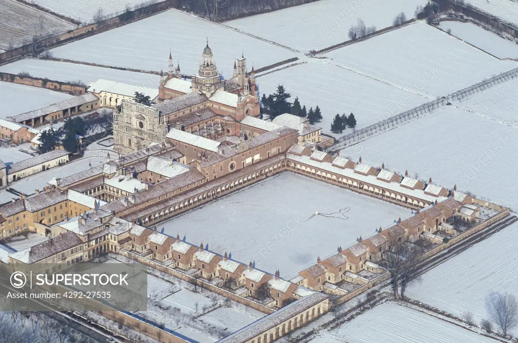 Lombardy, Pavia, The Certosa at winter