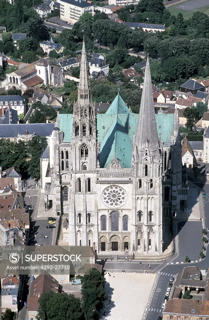 France, Centre, Chartres cathedral, aerial view