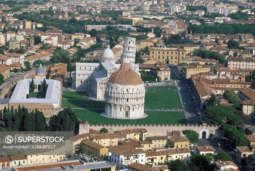 Italy, Tuscany, Pisa. The Cathedral and Piazza dei Miracoli, aerial view