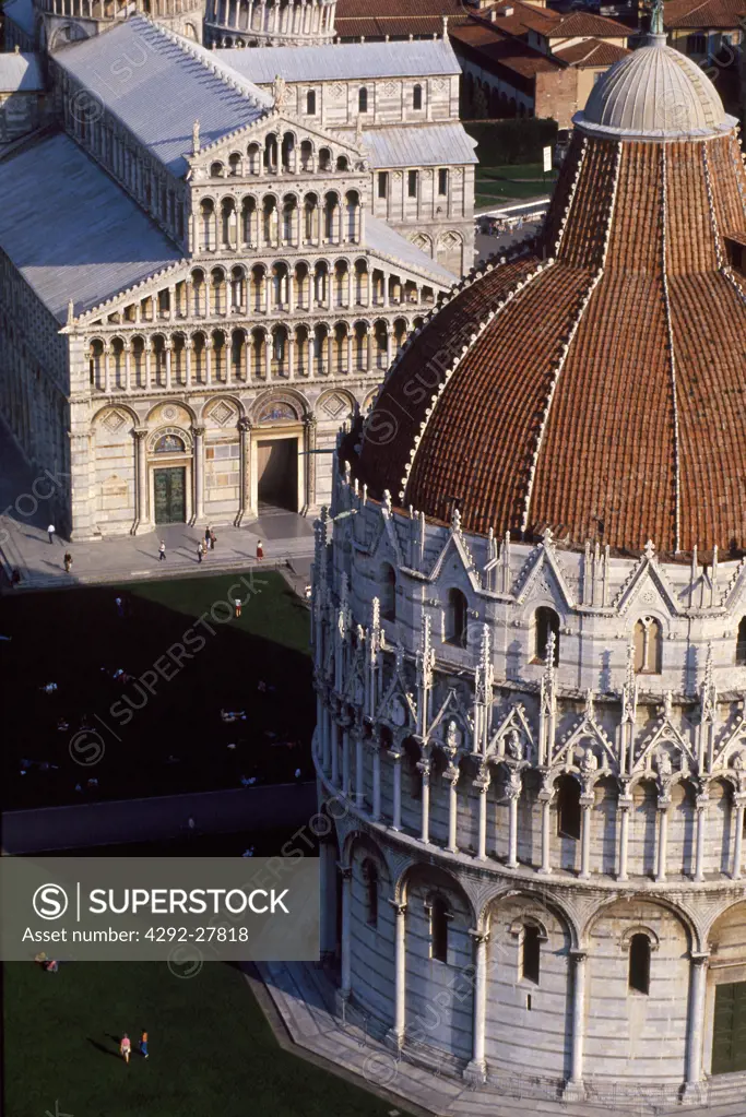 Italy, Tuscany, Pisa. The Cathedral and Piazza dei Miracoli, aerial view